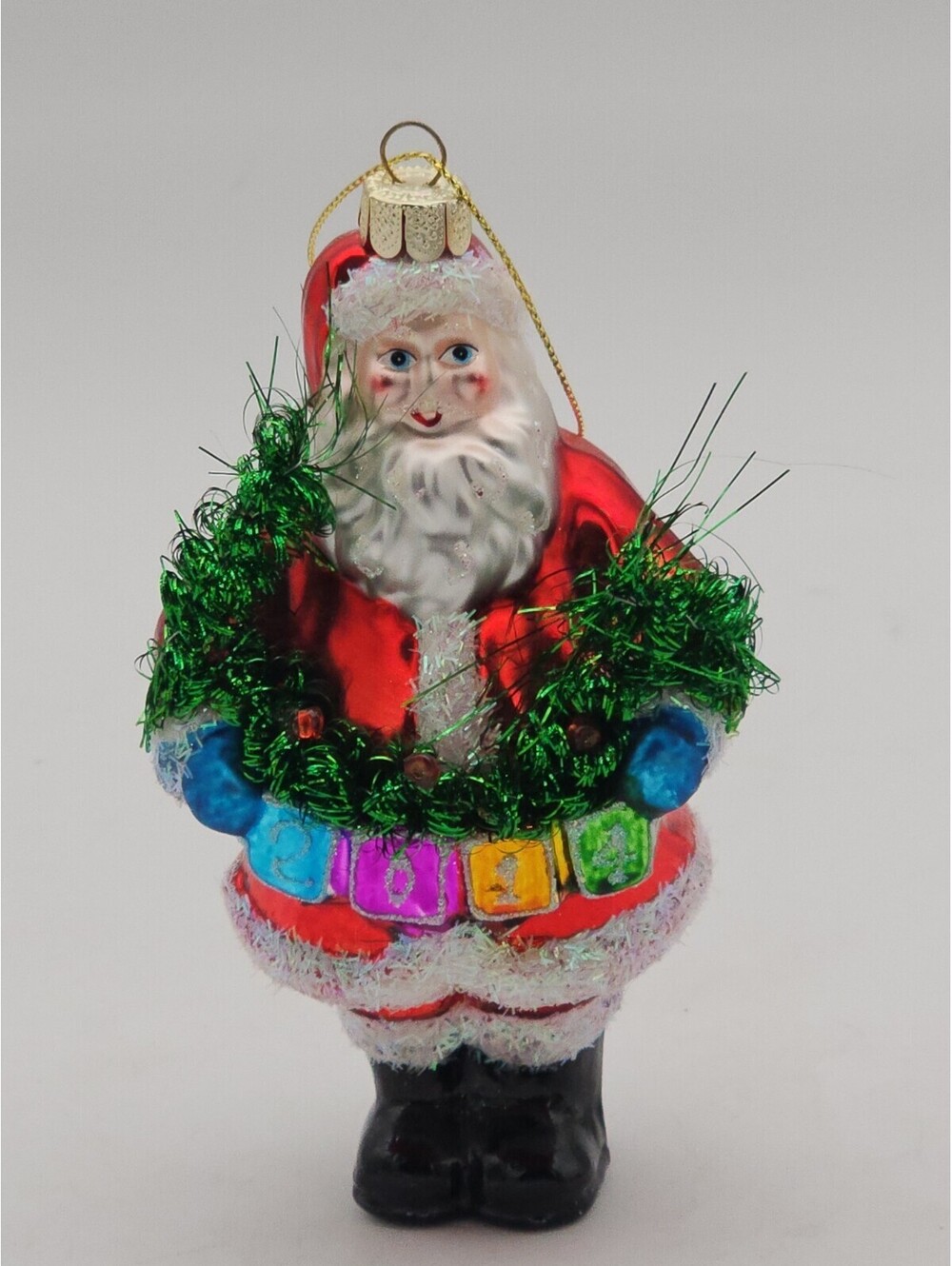 Vintage 6" Blown Glass Santa Claus Holding Garland Presents Christmas Ornament